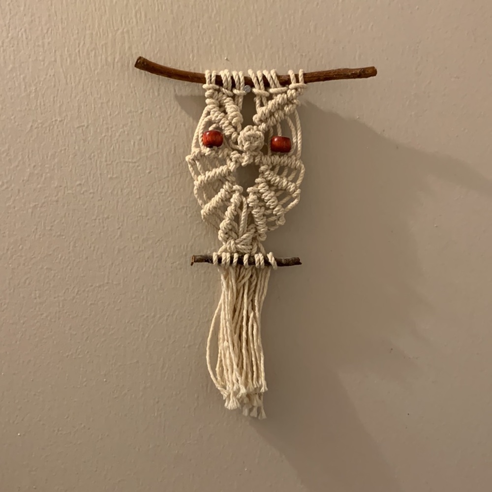 Vintage Handmade Macramé Mini Perched Owl